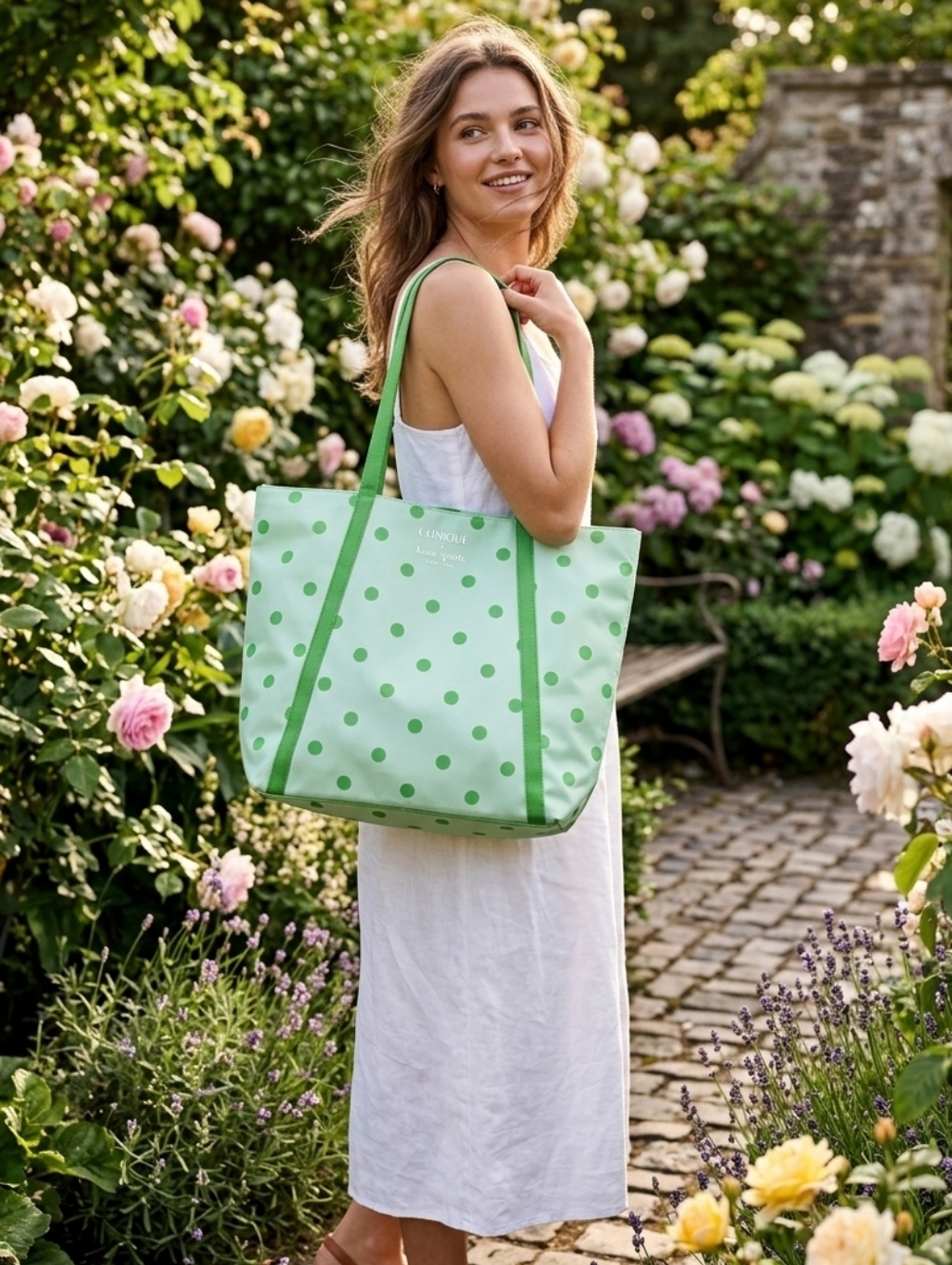 Clinique by Kate Spade Green Polka Dot Tote NWT